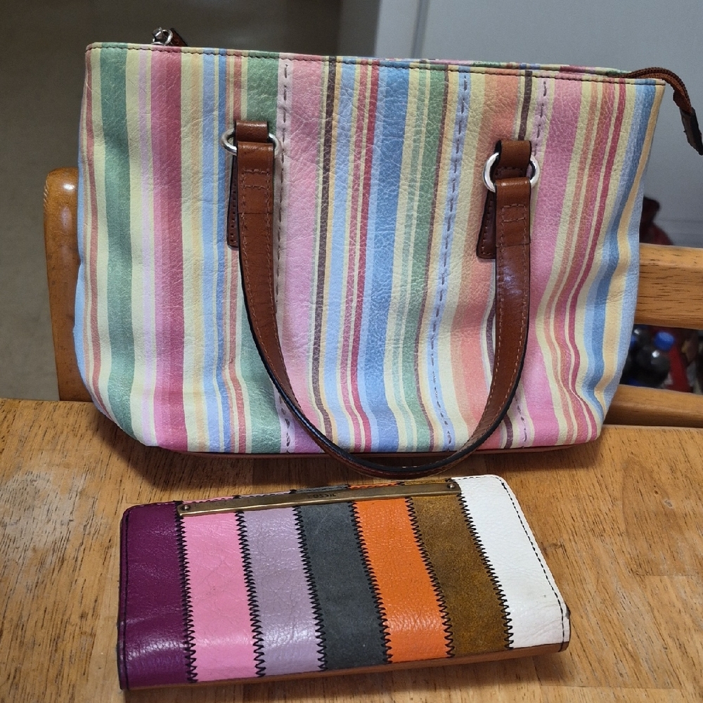 FOSSIL Multicolor Striped Women's Tote Bag Both Are FOSSIL